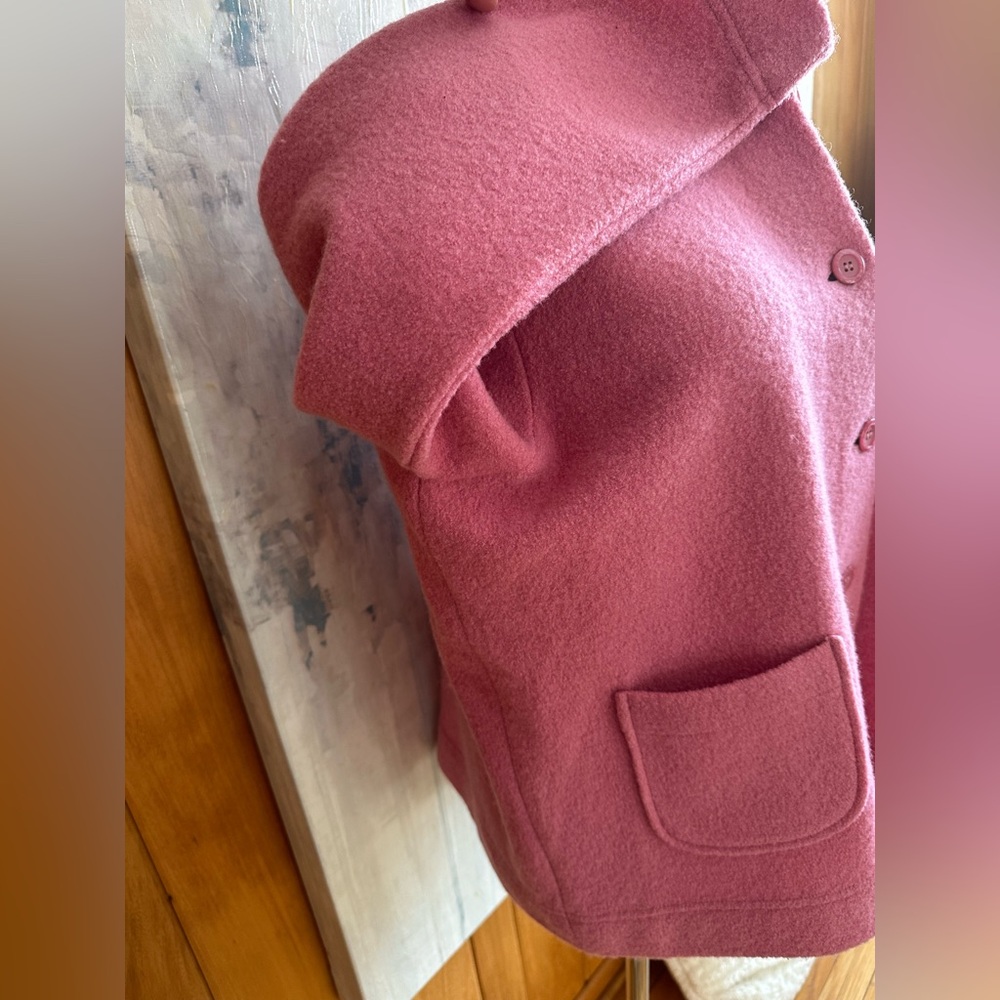 Norm Thompson 100% Wool Light Pink Button Up Sweater Jacket. Front Pockets - Picture 7 of 15